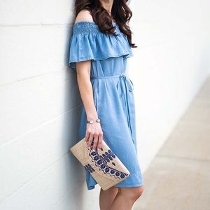 Loft Chambray off the shoulder dress